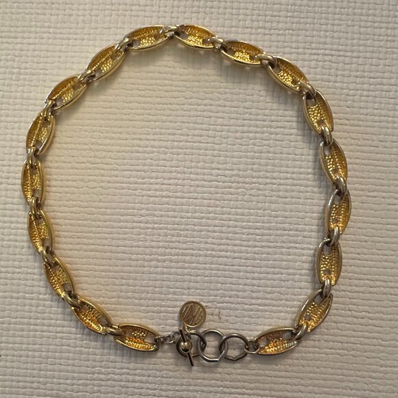 1990s Signed Anne Klen Gold Tone Mariner Link Necklace - Picture 3 of 6